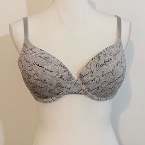 Juicy Couture Intimates Gray All Over Logo Script Underwire Lined Bra – Size 38C